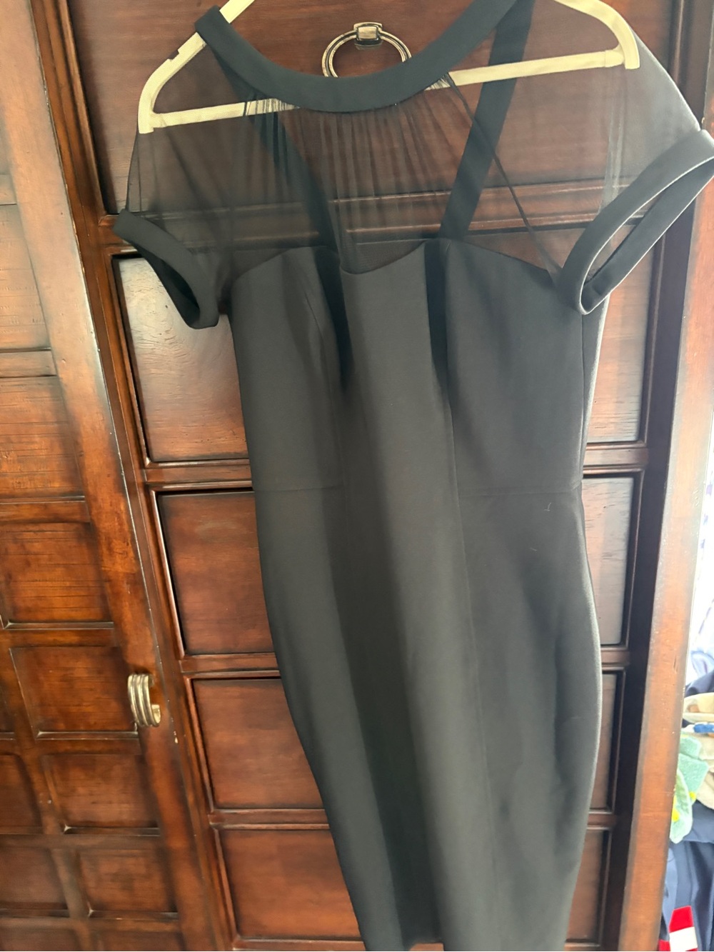 Maggy London Black Mesh Yoke Midi Dress